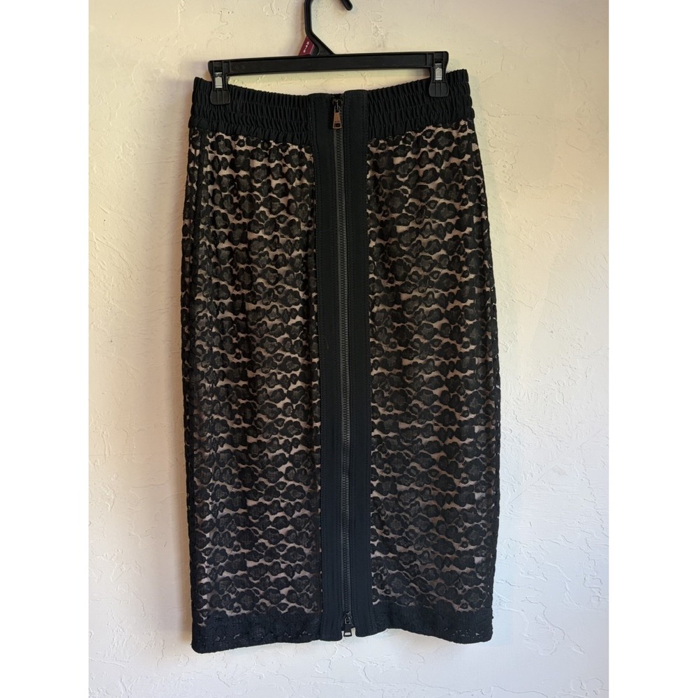 NO. 21 DELL'ACQUA Black Lace Midi Pencil Skirt 44 US 8 Two Way Zip Silk N21